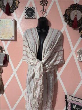 Elan Cream Wrap with Pink and Tan Stripes and Front Tie